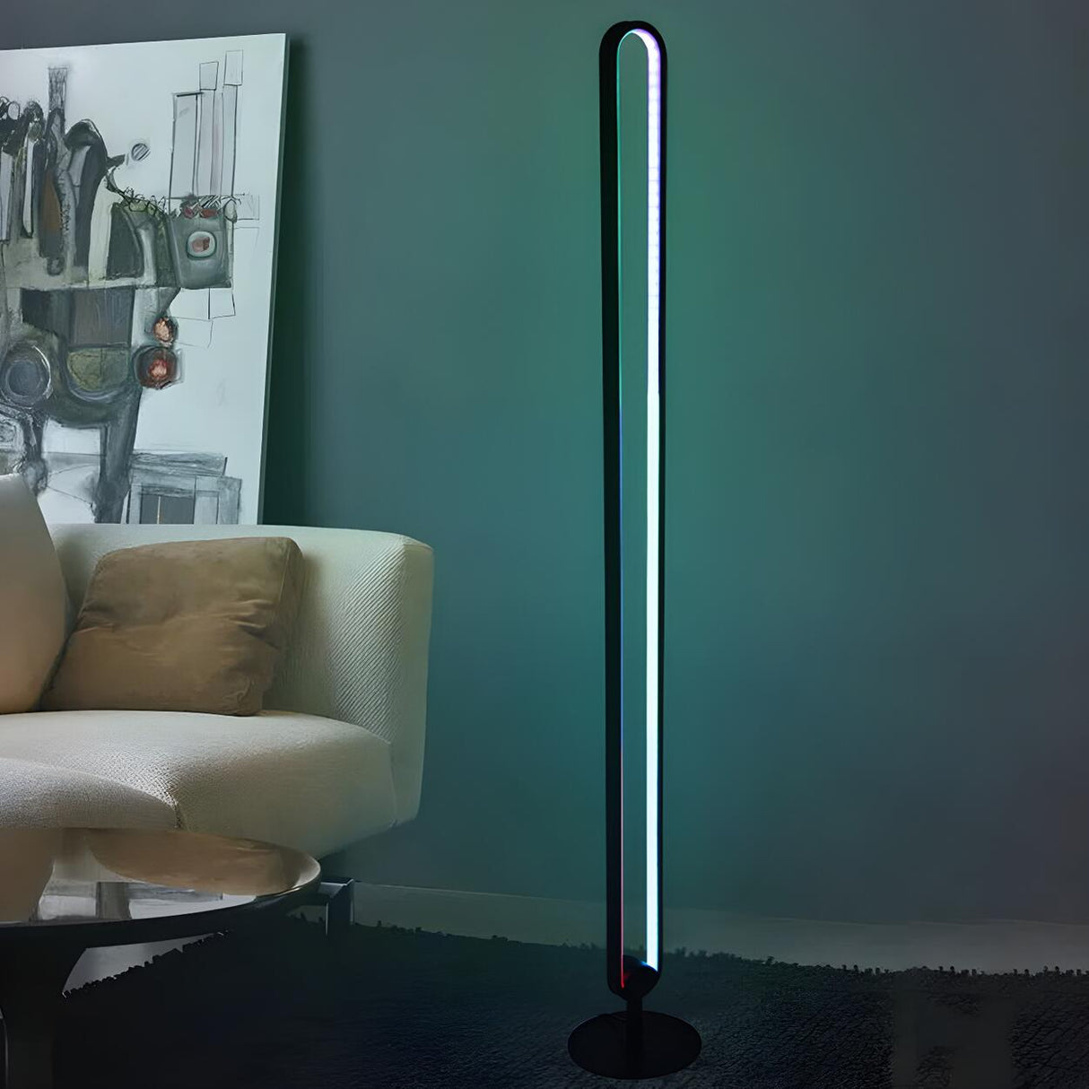 Black Oval Modern Color-Changing LED Floor Lamp Image - 9