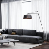 Black Oversized Drum Shade Modern Arc Floor Lamp Image - 1