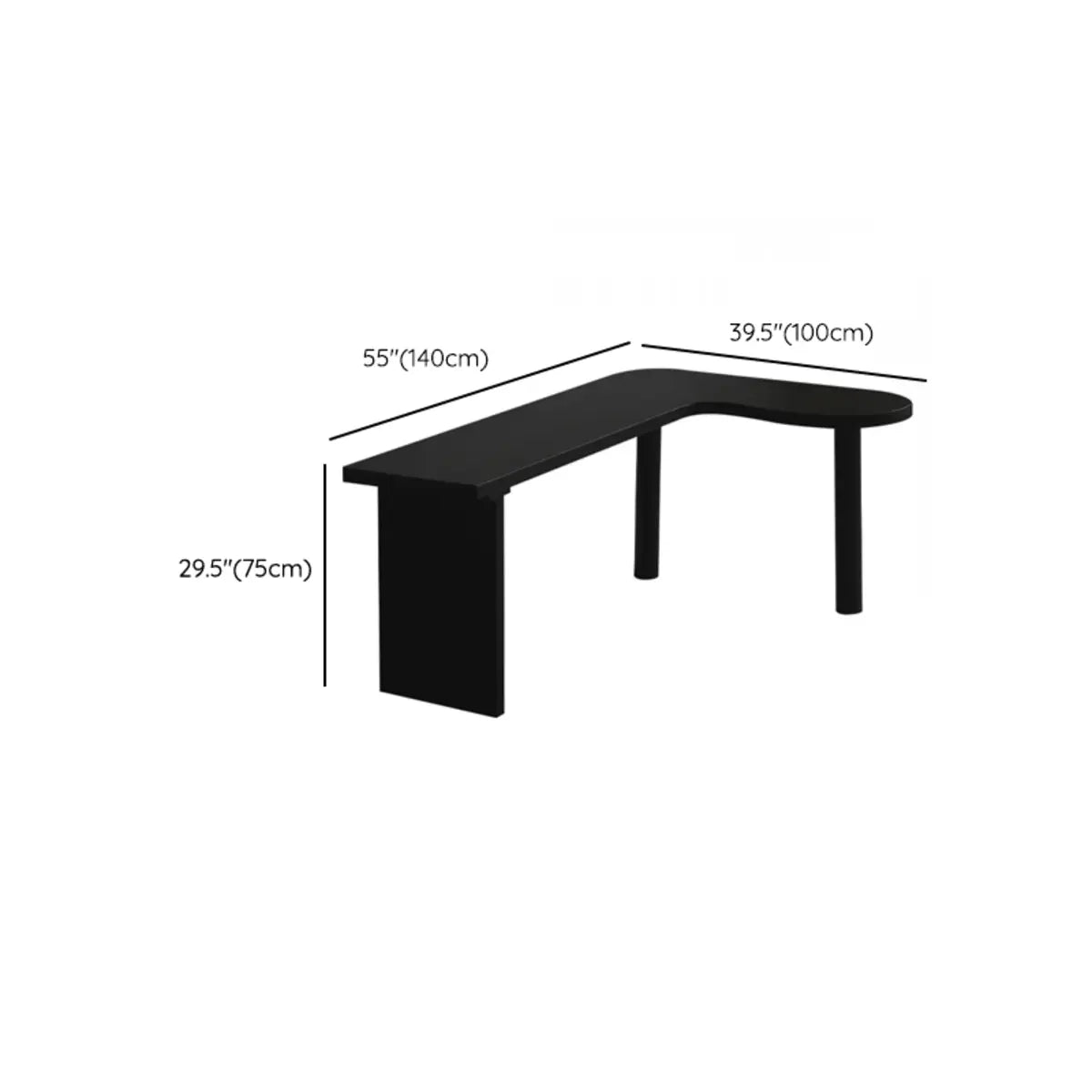 Black Pine Curved Butcher Block L-Shape Computer Desk Image - 14