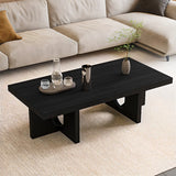 Black Pine Wood Rectangular Cross Legs Coffee Table Image - 1