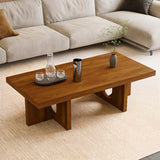 Black Pine Wood Rectangular Cross Legs Coffee Table Image - 4