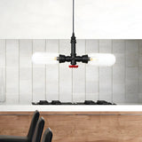 Black Pipe 2-Light Kitchen LED Edison Bulb Chandelier Image - 1