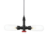 Black Pipe 2-Light Kitchen LED Edison Bulb Chandelier Image - 4