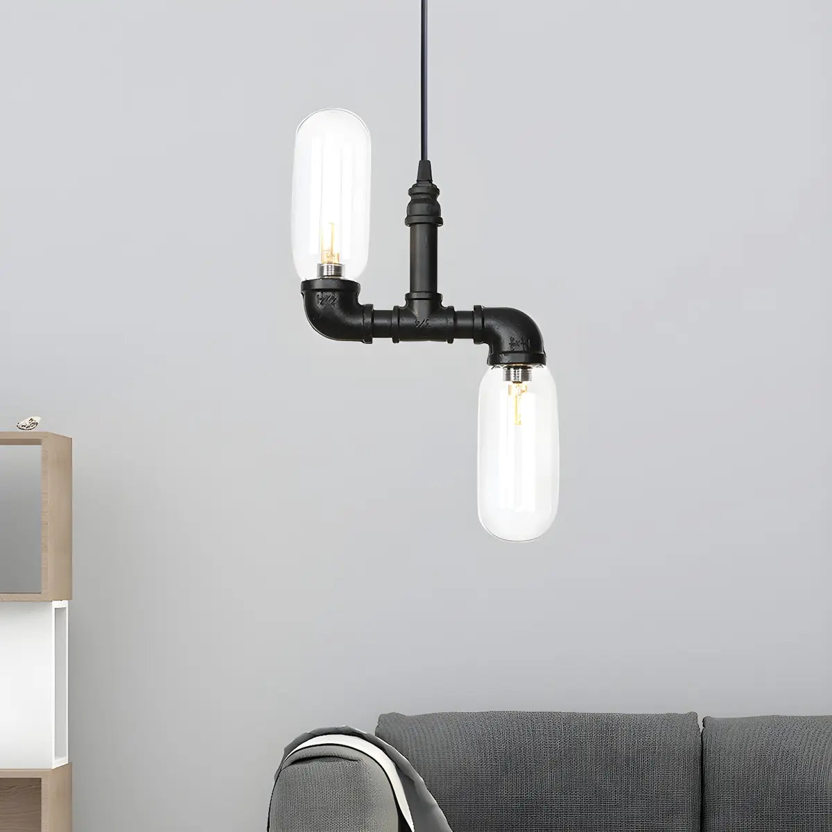 Black Pipe 2-Light Kitchen LED Edison Bulb Chandelier Image - 5