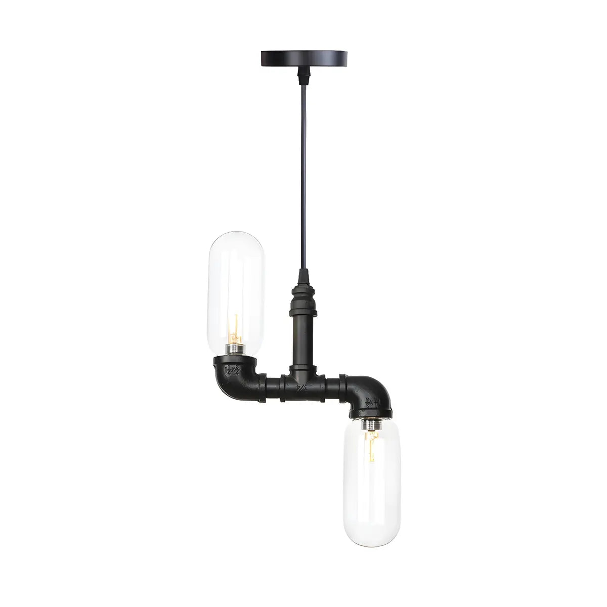 Black Pipe 2-Light Kitchen LED Edison Bulb Chandelier Image - 6