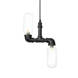 Black Pipe 2-Light Kitchen LED Edison Bulb Chandelier Image - 7