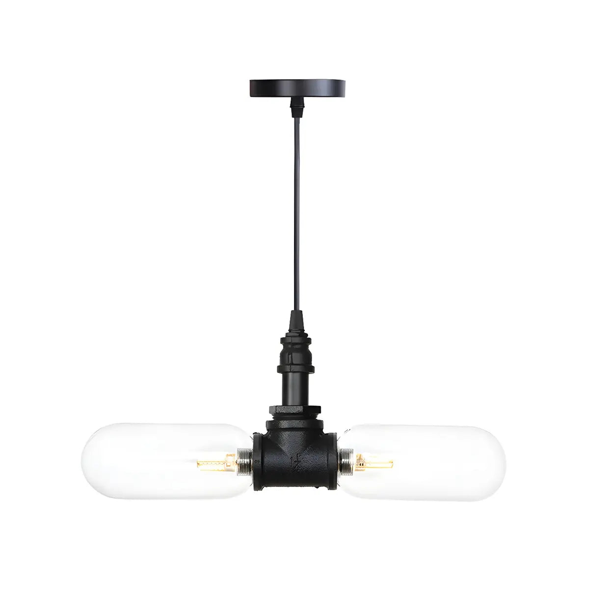 Black Pipe 2-Light Kitchen LED Edison Bulb Chandelier Image - 8