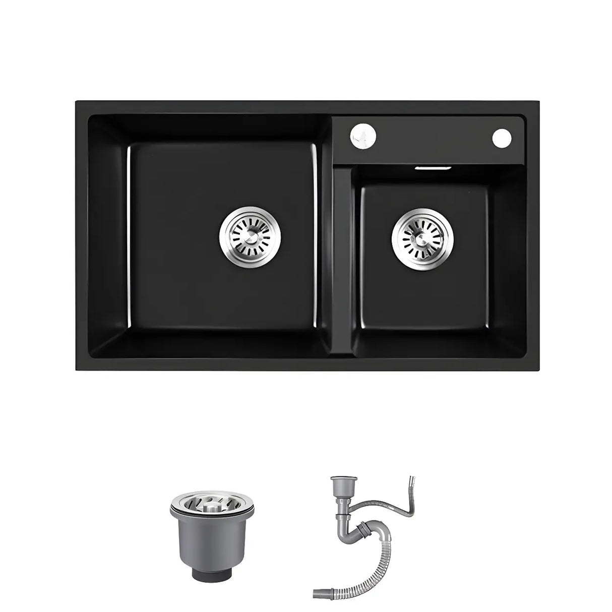 Black Quartz Rectangular Drop-In Overflow Kitchen Sink Image - 2