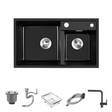 Black Quartz Rectangular Drop-In Overflow Kitchen Sink Image - 3