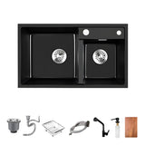 Black Quartz Rectangular Drop-In Overflow Kitchen Sink Image - 5