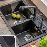 Black Quartz Rectangular Drop-In Overflow Kitchen Sink Image - 14