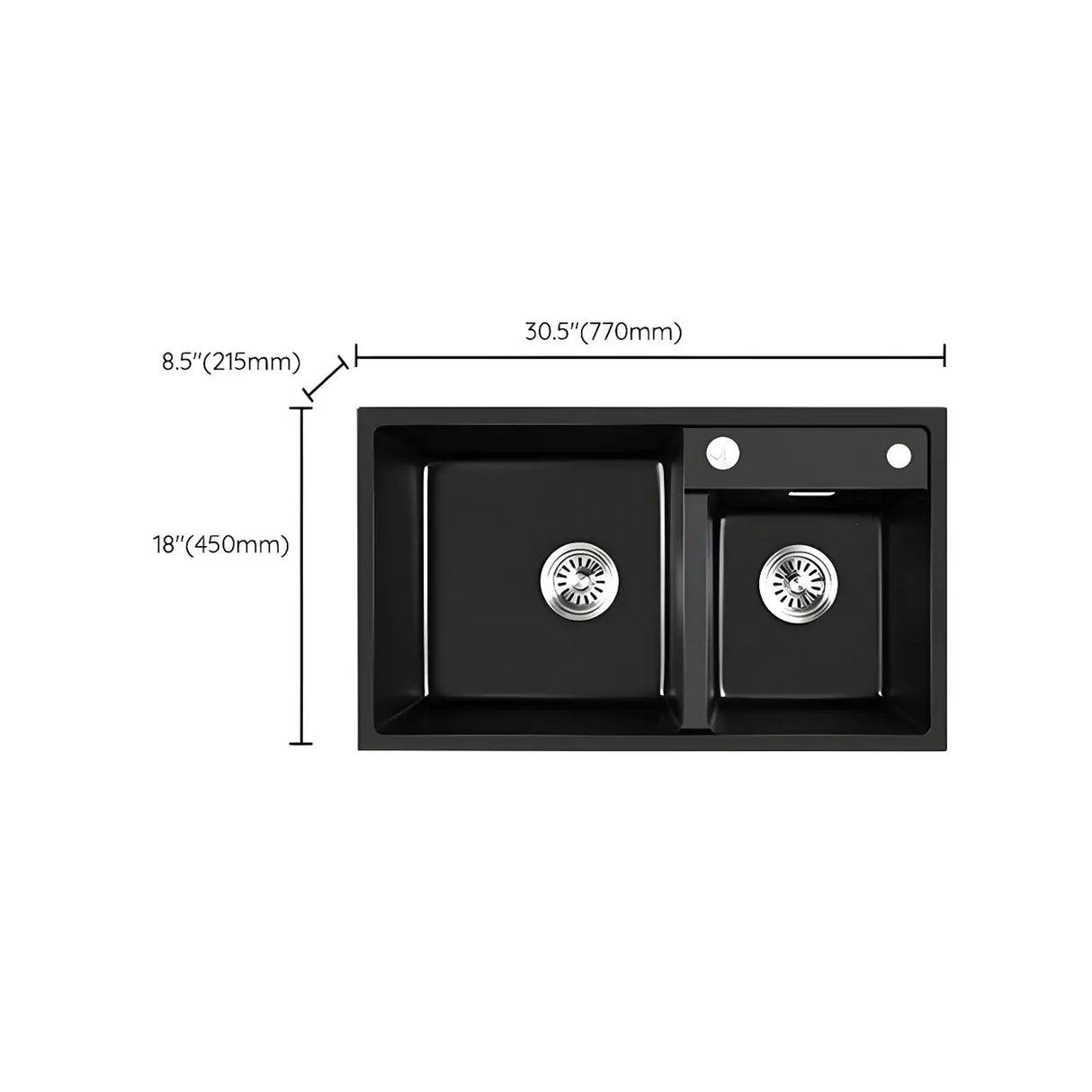 Black Quartz Rectangular Drop-In Overflow Kitchen Sink 