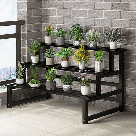 Black Rectangle 3-Tier Metal Storage Crate Plant Stand Image - 1