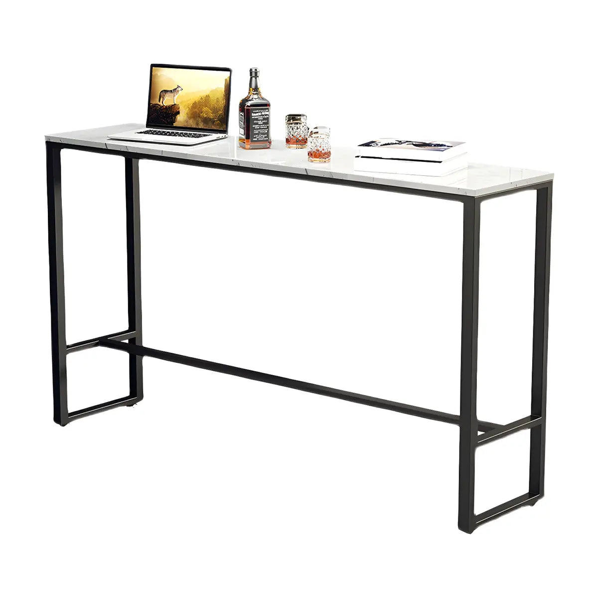 Black Rectangle Marble Console High Bar Table Footrest Image - 5