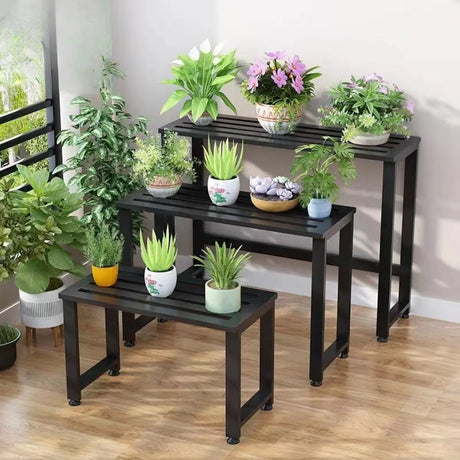 Black Rectangle Metal Balcony Storage Plant Stands Image - 1