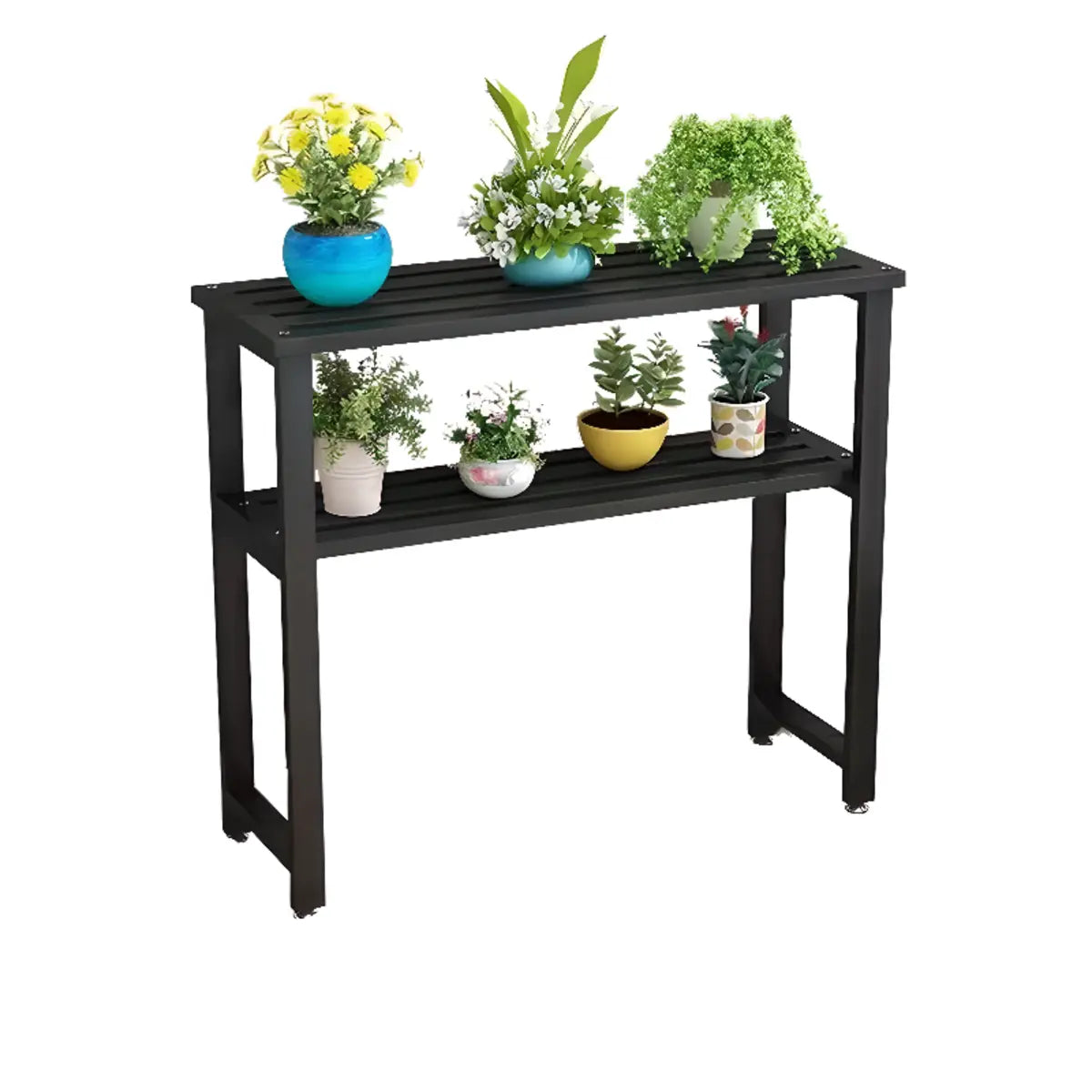 Black Rectangle Metal Balcony Storage Plant Stands Image - 5