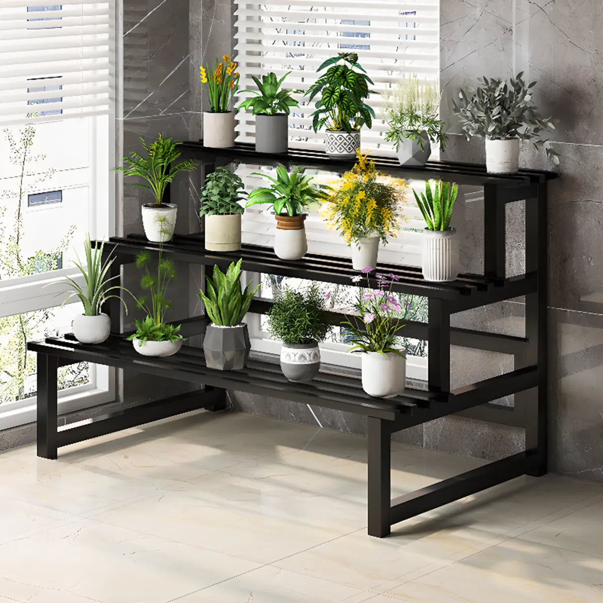 Black Rectangle Metal Floor Crate Display Plant Stand Image - 5