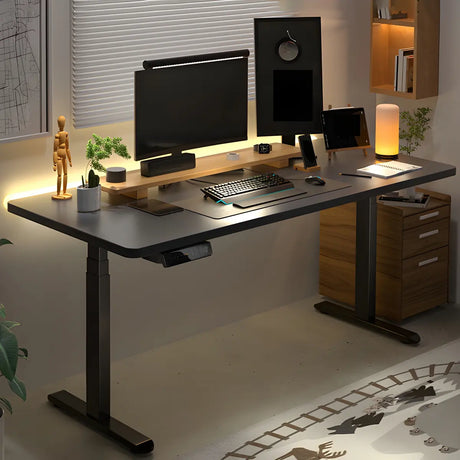 Black Rectangle Steel T-Shape Adjustable Standing Desk Image - 1