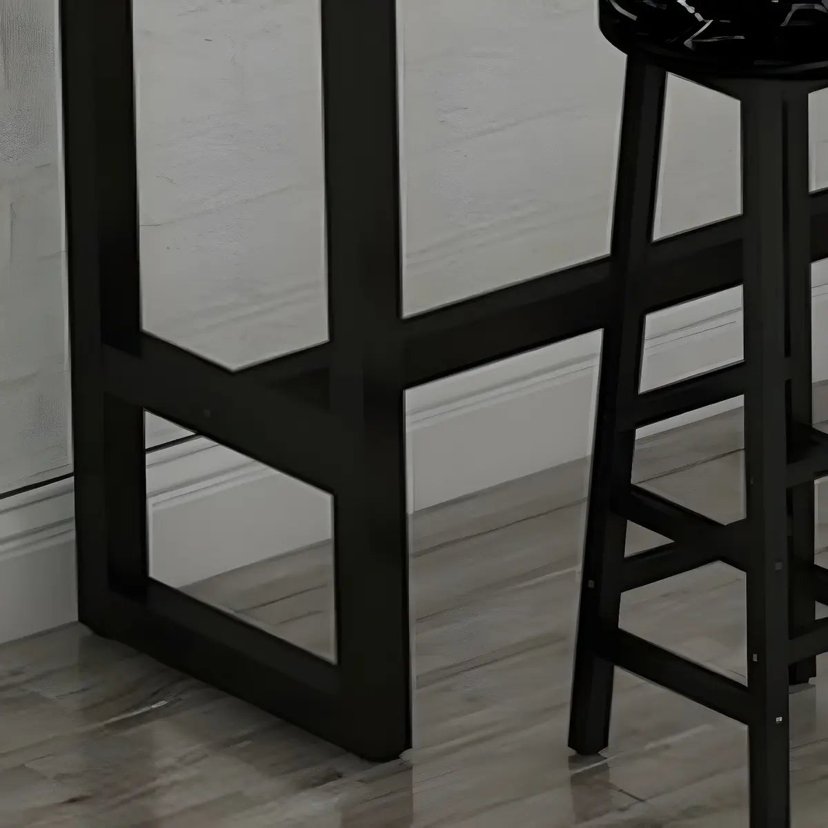 Black Rectangle Wooden Dining Bar Table With Footrest Image - 9