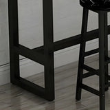 Black Rectangle Wooden Dining Bar Table With Footrest Image - 9