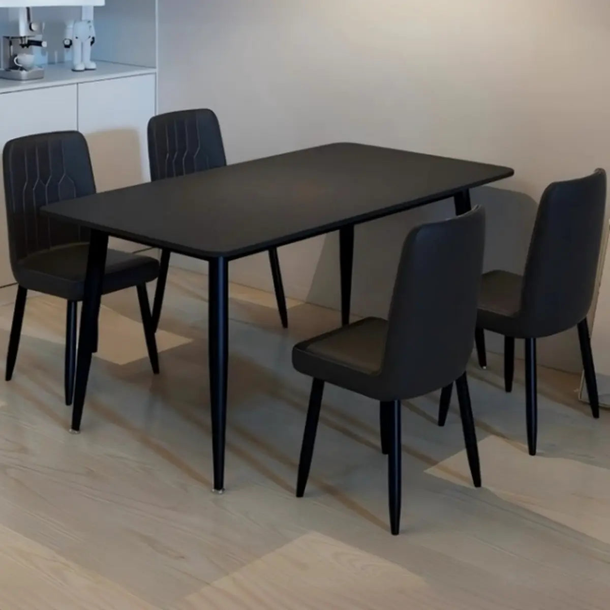 Black Rectangular Black Dining Table Set with Slate Top Image - 1