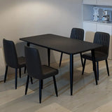 Black Rectangular Black Dining Table Set with Slate Top Image - 2