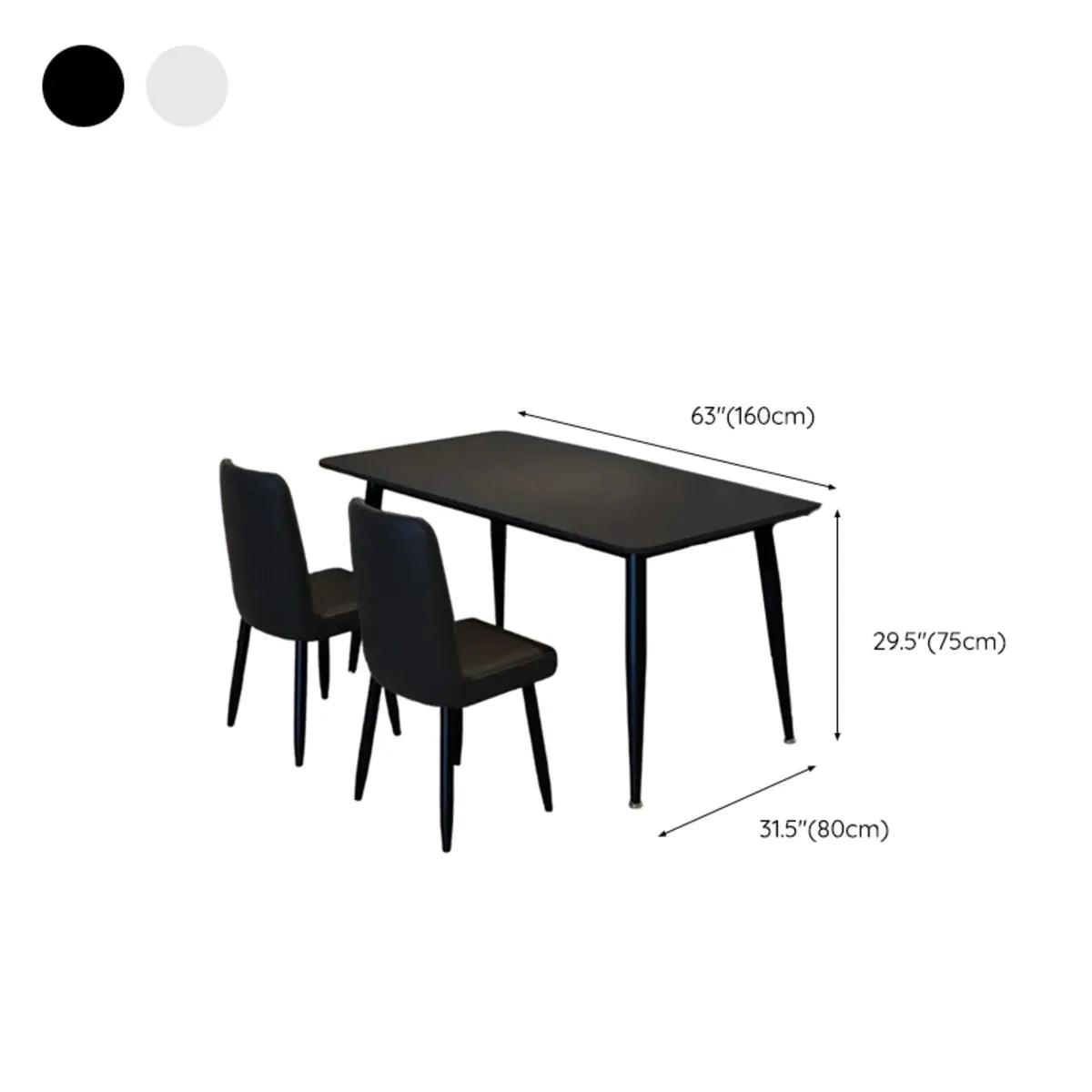 Black Rectangular Black Dining Table Set with Slate Top Image - 8