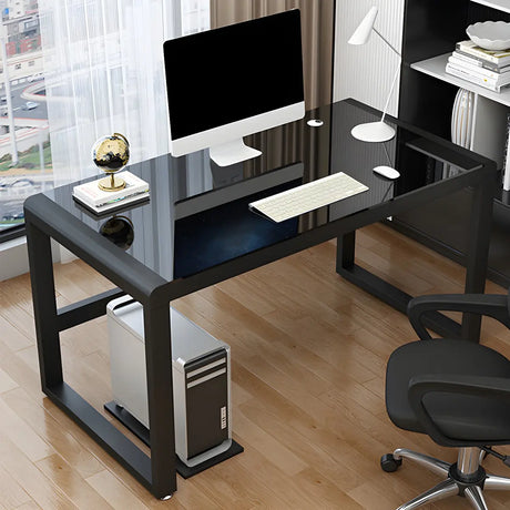 Black Rectangular Glass Top Steel Sled Gaming Desk Image - 2