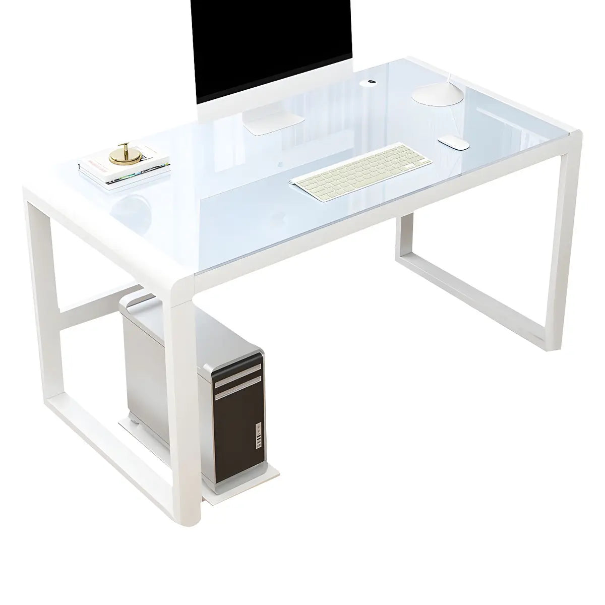 Black Rectangular Glass Top Steel Sled Gaming Desk Image - 8