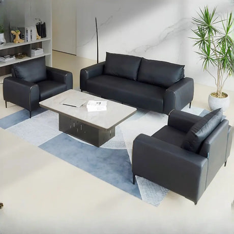 Black Rectangular Leather Wood Frame Sofa with Legs Image - 1