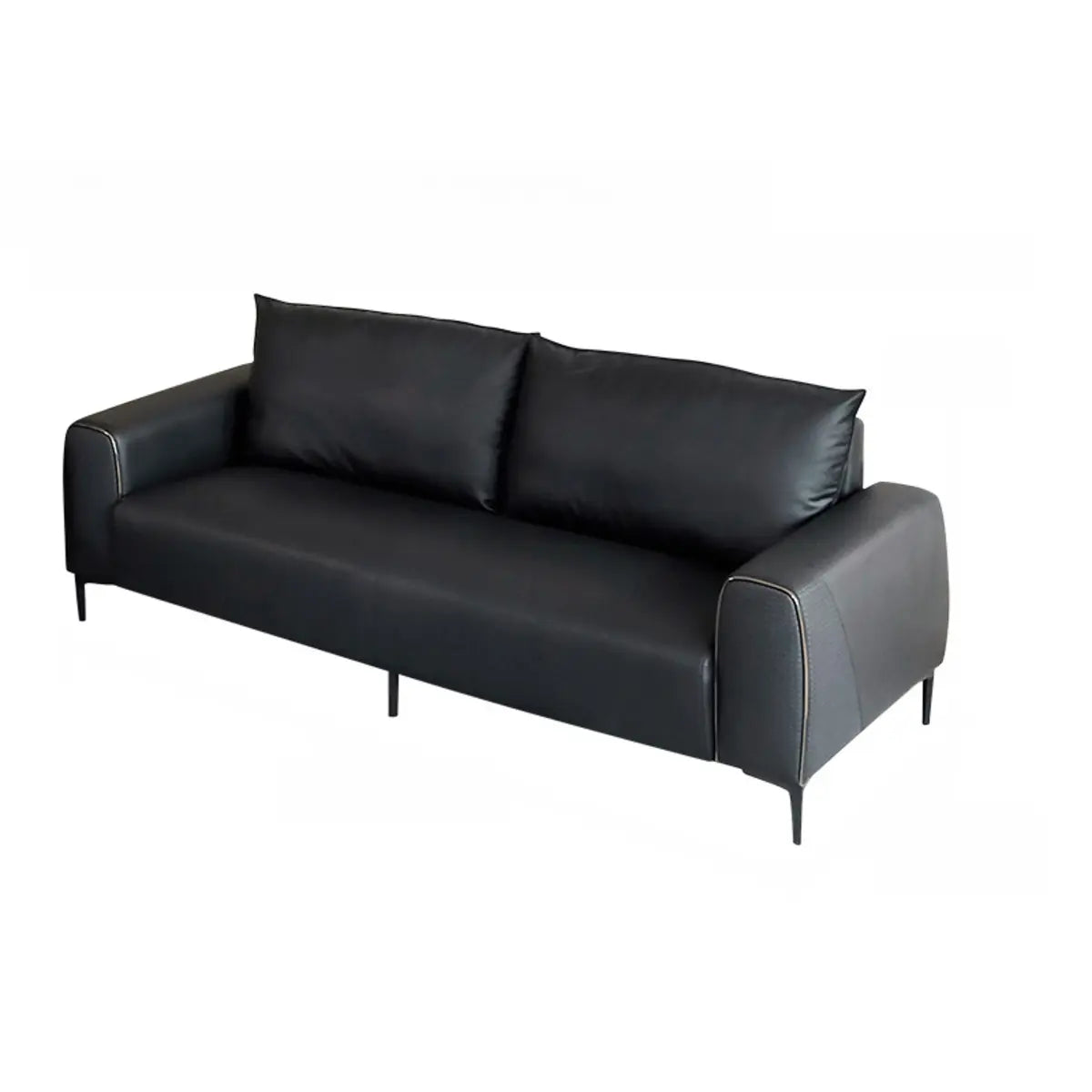 Black Rectangular Leather Wood Frame Sofa with Legs Image - 3