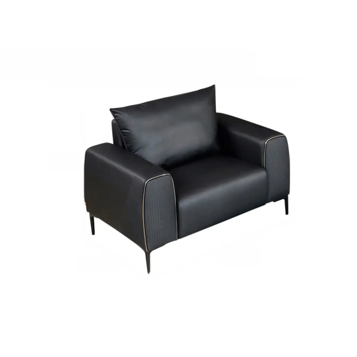 Black Rectangular Leather Wood Frame Sofa with Legs Image - 4