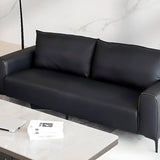 Black Rectangular Leather Wood Frame Sofa with Legs Image - 5