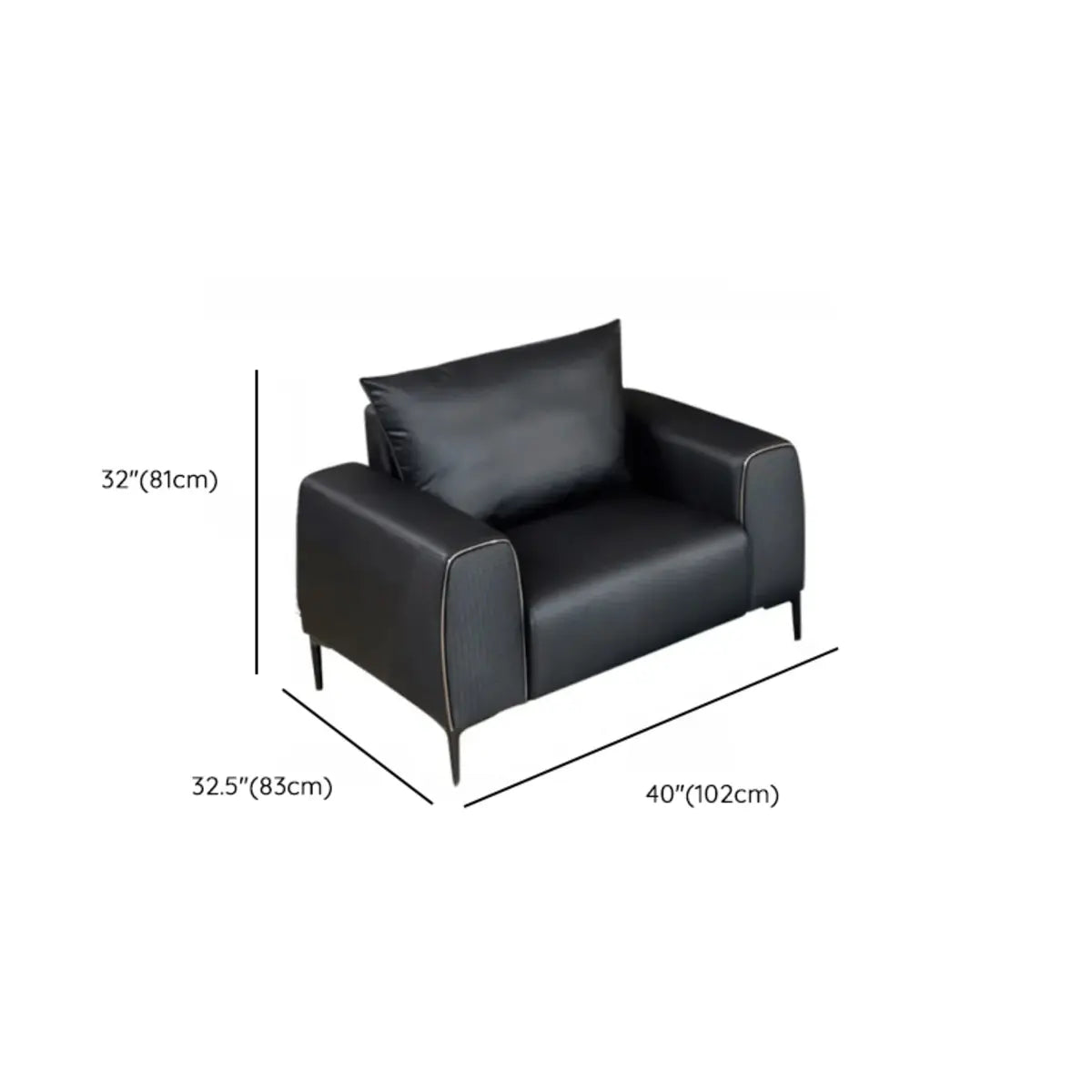 Black Rectangular Leather Wood Frame Sofa with Legs 