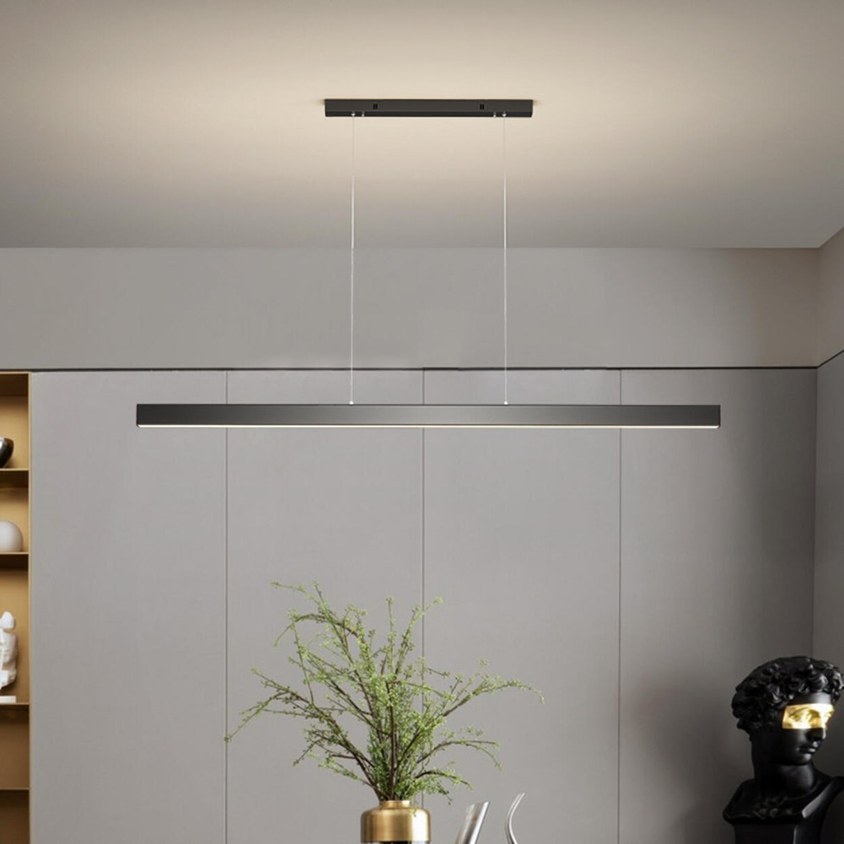 Black Rectangular LED Pendant Light Kitchen Island Image - 6