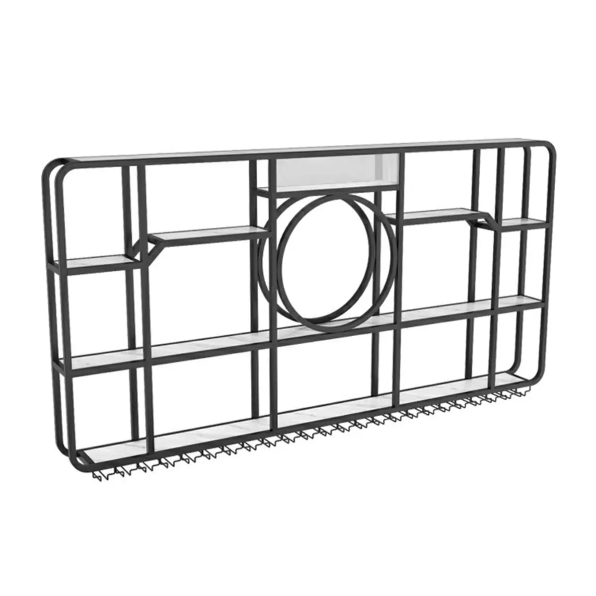 Black Rectangular Metal Floating Wine Rack with Glass Holder Image - 5