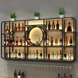 Black Rectangular Metal Floating Wine Rack with Glass Holder Image - 6