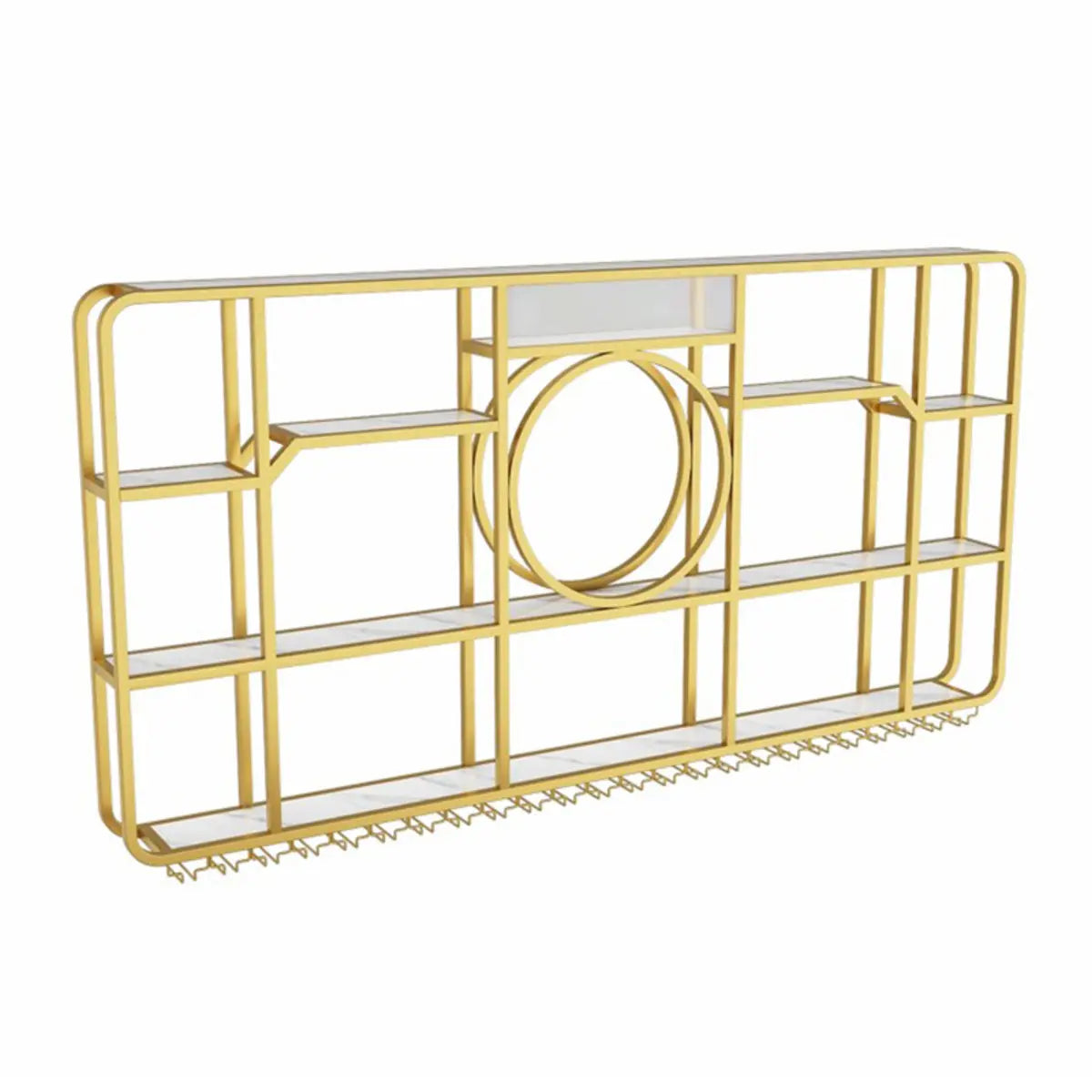 Black Rectangular Metal Floating Wine Rack with Glass Holder Image - 7