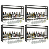 Black Rectangular Metal Wall Wine Rack with Glass Holder Image - 10