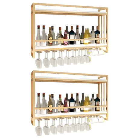 Black Rectangular Metal Wall Wine Rack with Glass Holder Image - 2