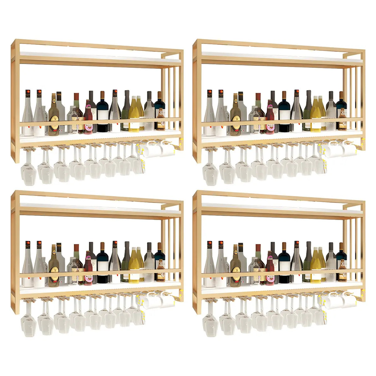 Black Rectangular Metal Wall Wine Rack with Glass Holder Image - 4