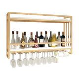 Black Rectangular Metal Wall Wine Rack with Glass Holder Image - 9