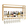 Black Rectangular Metal Wall Wine Rack with Glass Holder Image - 9