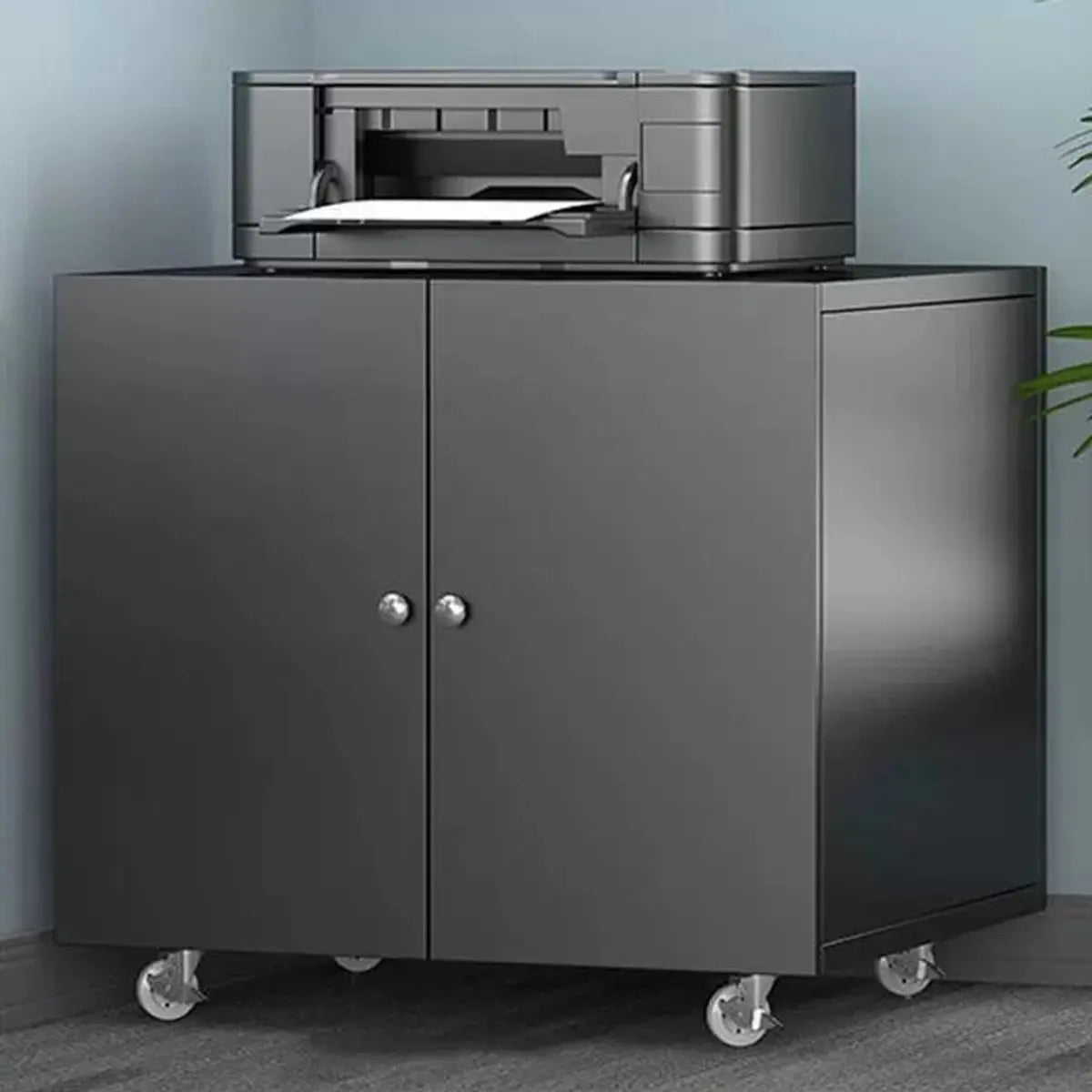 Black Rectangular Steel Mobile Short Filing Cabinet Image - 1