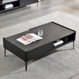 Black Rectangular Stone Shelves Four Leg Coffee Table Image - 4