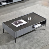 Black Rectangular Stone Shelves Four Leg Coffee Table Image - 6