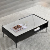 Black Rectangular Stone Shelves Four Leg Coffee Table Image - 9