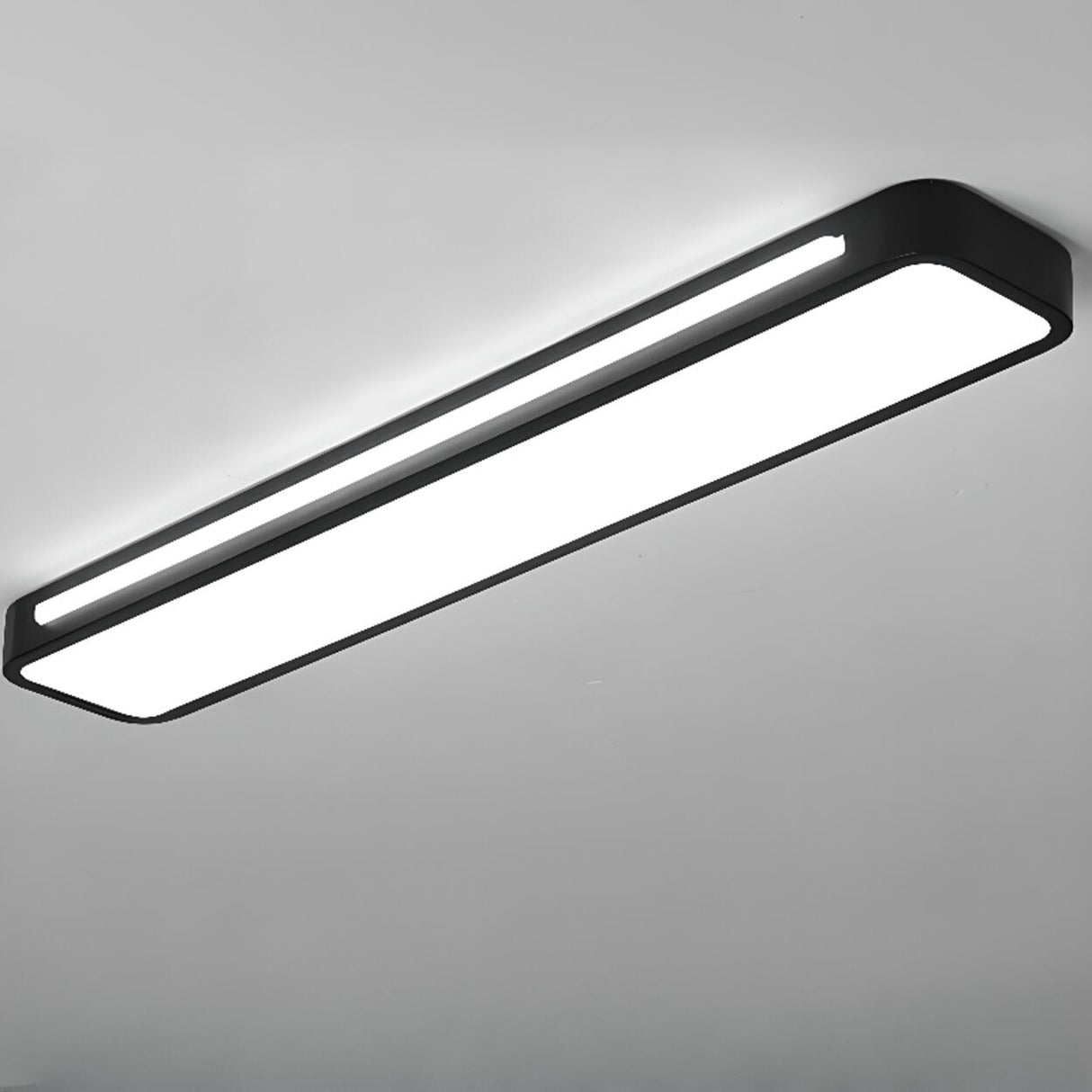 Black Rectangular Strip LED Flush Mount Ceiling Light Image - 9