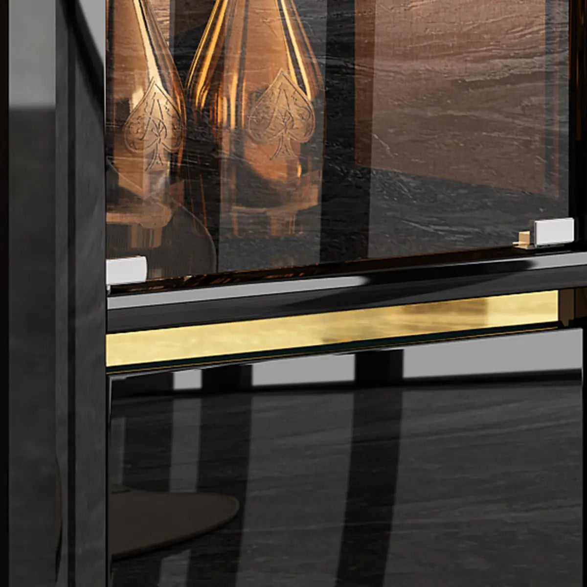 Black Rectangular Tall Glass Display Wine Cabinets Image - 11