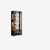 Black Rectangular Tall Glass Display Wine Cabinets Image - 12